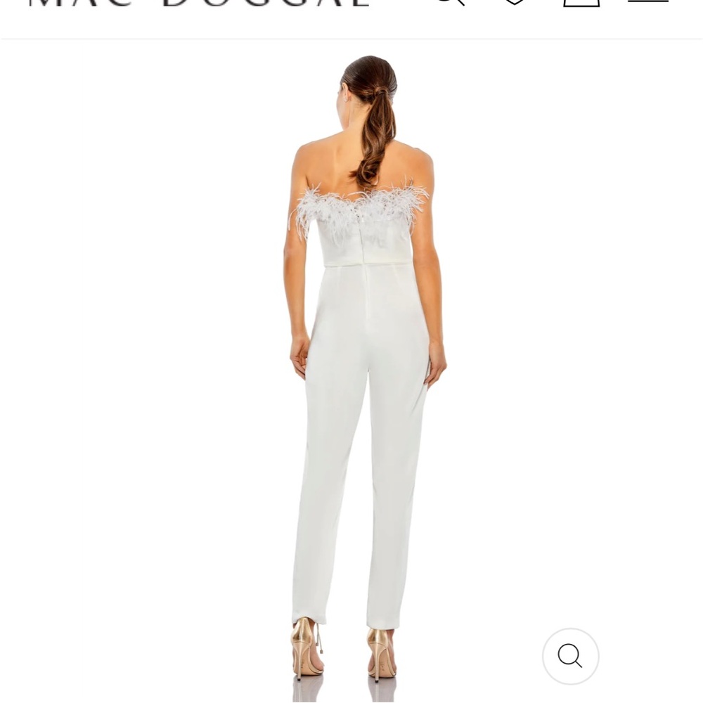 Mac Duggal White Strapless Feather-Trim Jumpsuit - Picture 2 of 9